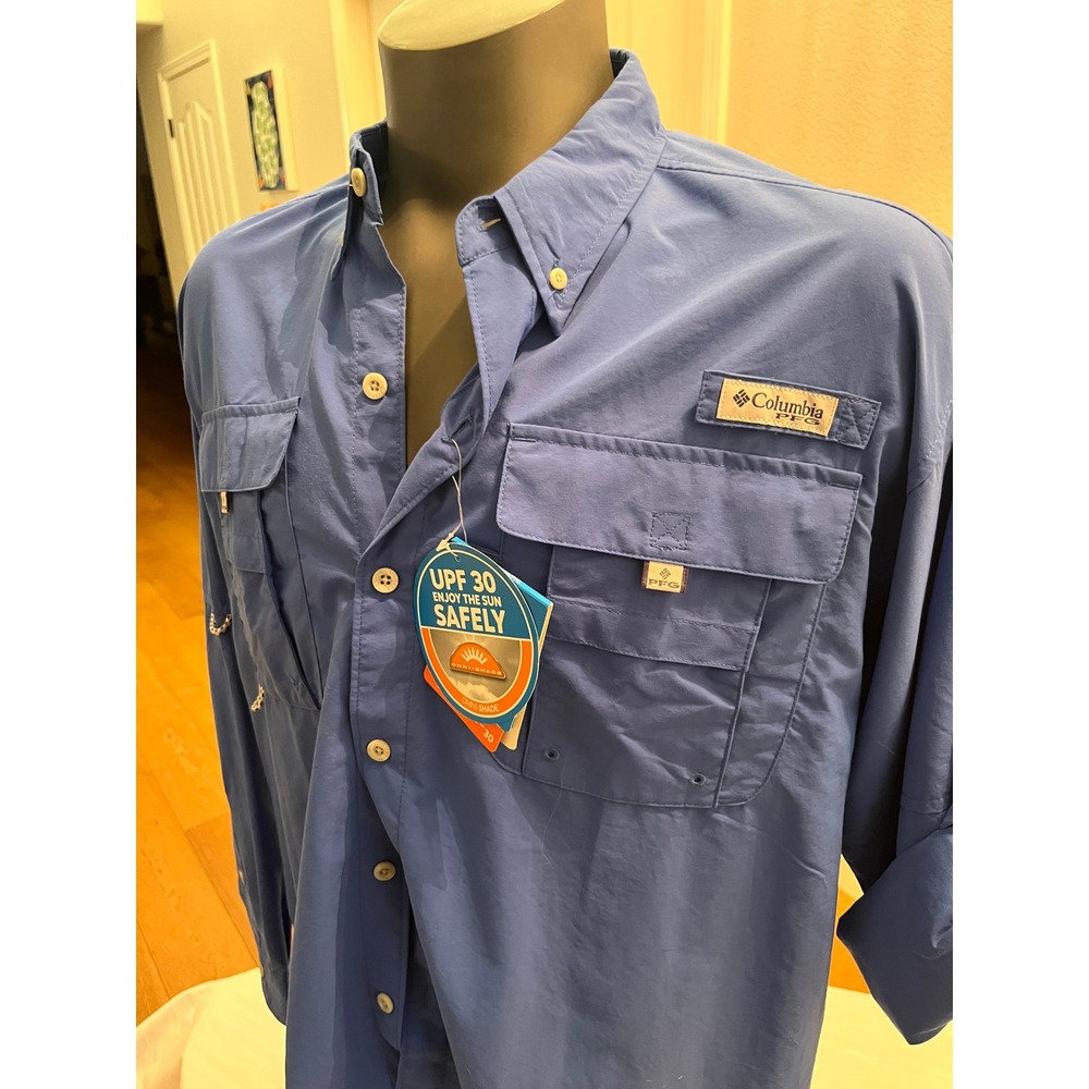 Columbia PFG Bahama II Shirt Mens L Blue NWT Long Sleeve Vented Fishing UPF 30